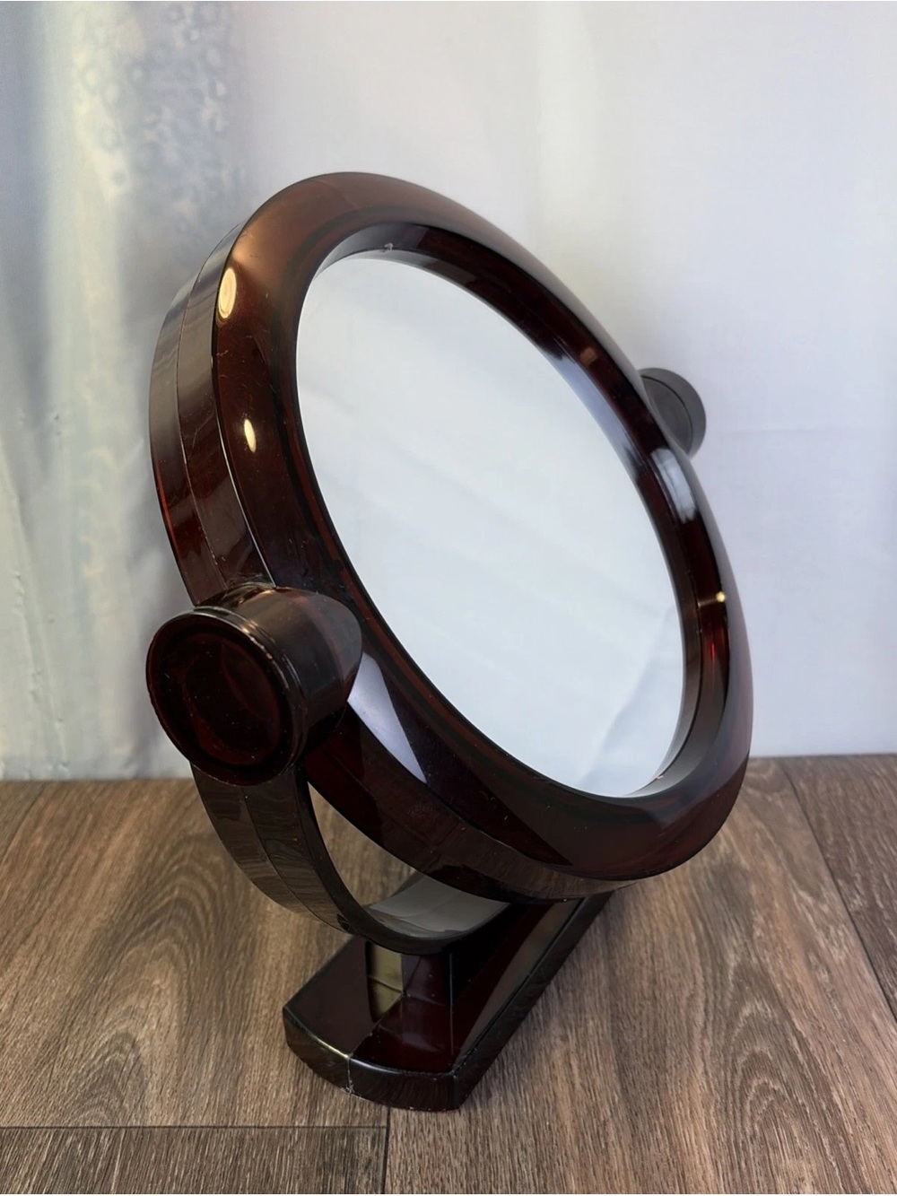 Vintage Large 11" Freestanding Brown Plastic Swivel Vanity Double Mirror